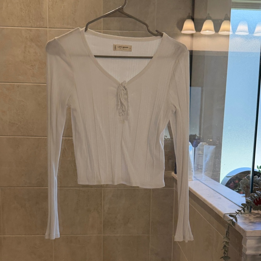 Lucky Brand White Long Sleeve Top with Lace-Up Detail